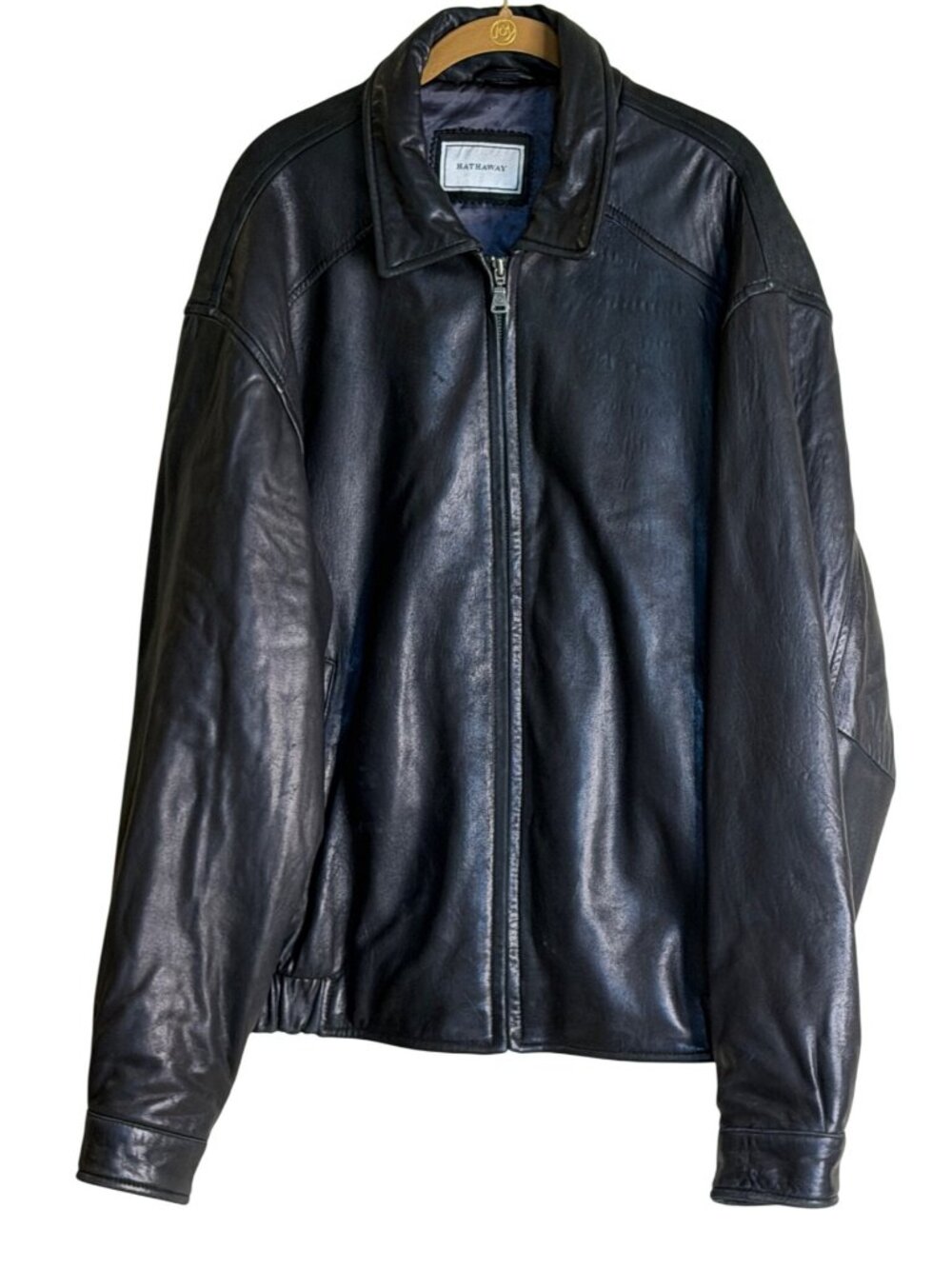 Hathaway Black Leather Bomber Jacket Mens Butter Soft Aviator Biker Moto Size XL